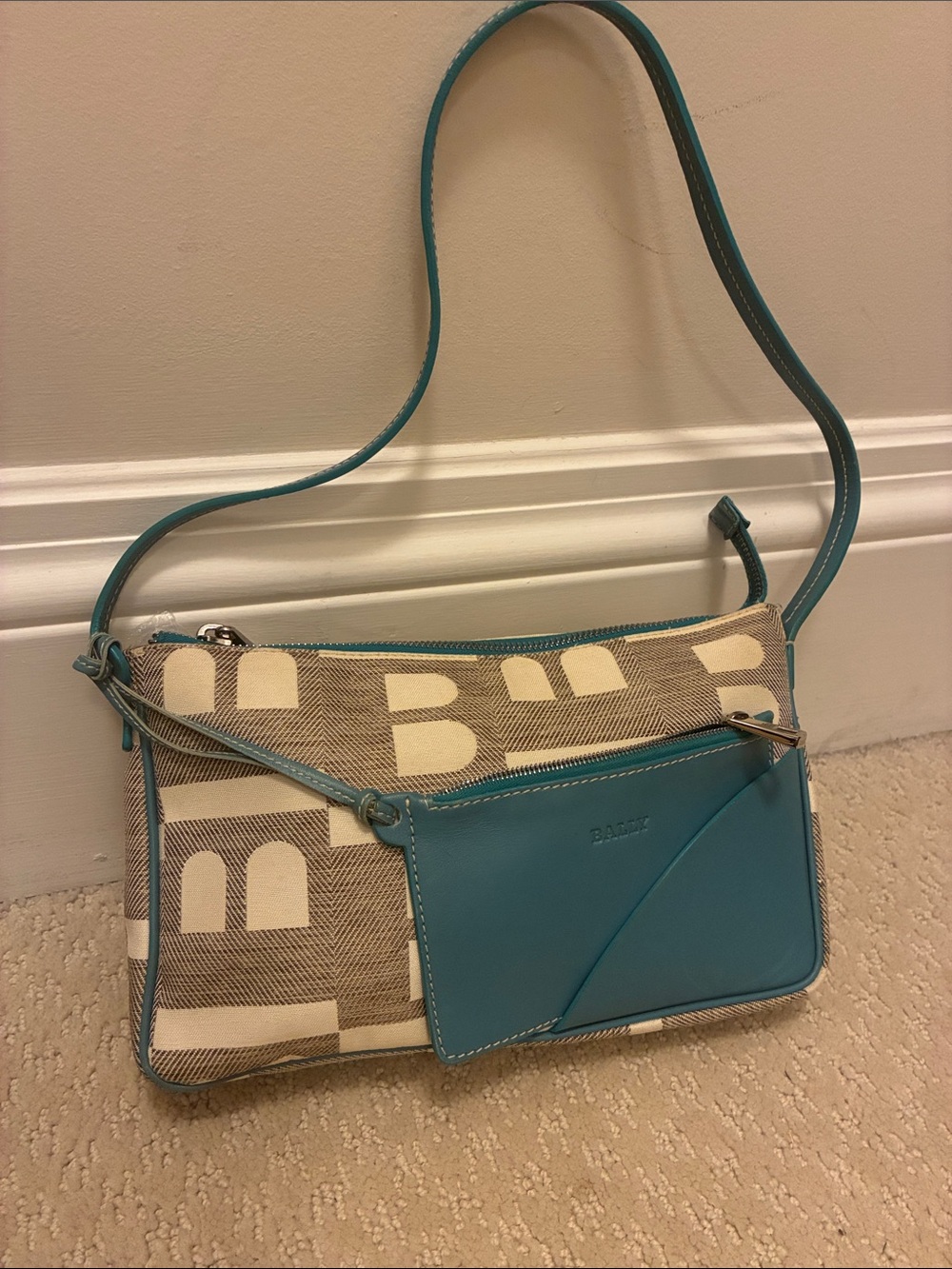 Bally Italy Bassora Canvas Leather Monogram Shoulder Bag 👝